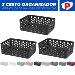 Kit 3 Cestos Organizador Armario Gaveta Lavanderia P (13x19)