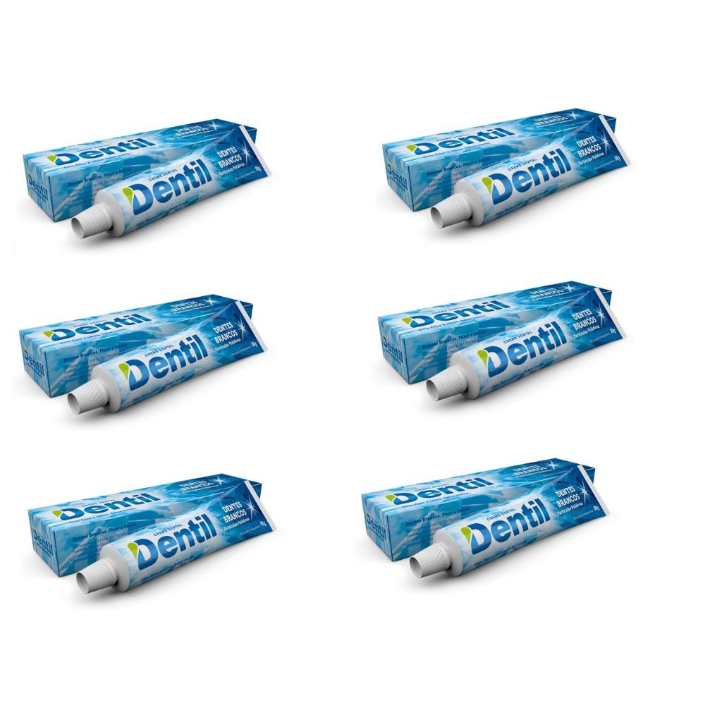 Kit 6 Creme Dental Adulto Dentes Brancos Menta Com Flúor Dentil 90g Vegano Sem Parabenos.