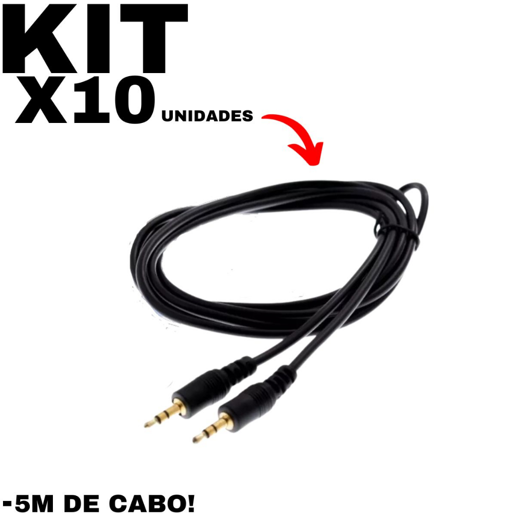 KIT Com 10 Cabos P2 Para Celular Guitarra Carro Cabo Transmissor Para Caixa De Som Cabo Auxiliar Cabo Para PC Cabo Para Instrumento De Musicas