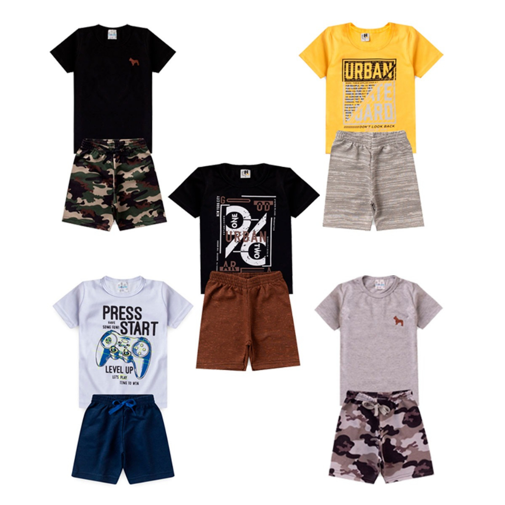 Conjunto Masculino Bebê infantil primavera verão bermuda camiseta estampadas tamanhos 1 2 3 4 6 8