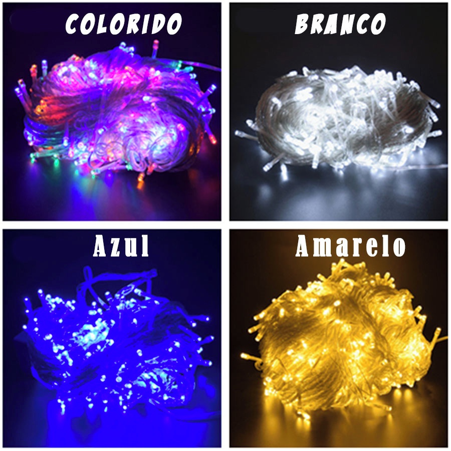 Pisca Pisca Natal Cordão 100 Leds 10m 8 Funções Varias Cores 110v