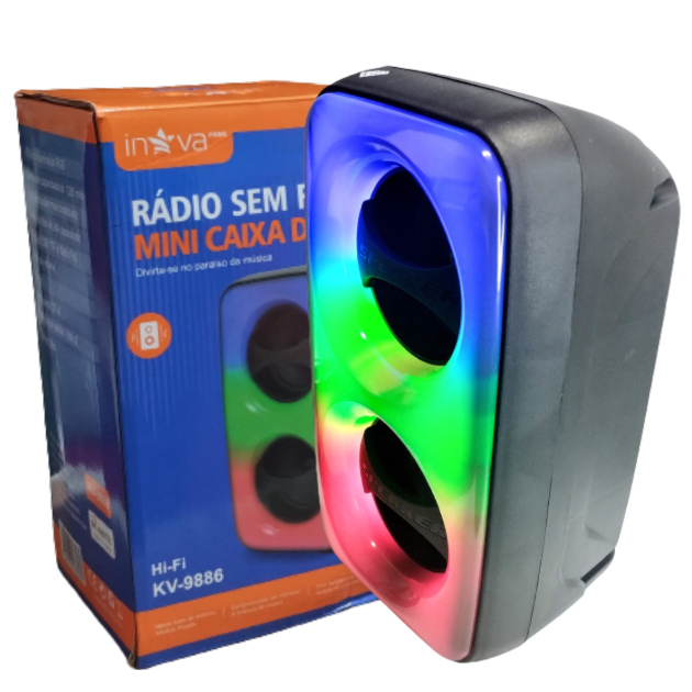 Caixa de Som Bluetooth Com Led Radio FM Sem Fio Função USB
