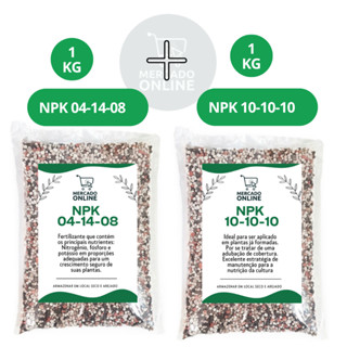 KIT adubo de cobertura/manutenção + adubo de plantio / 1 Kg de fertilizante NPK 10-10-10 + 1 Kg fertilizante NPK 04-14-08 - Total 2 Kg