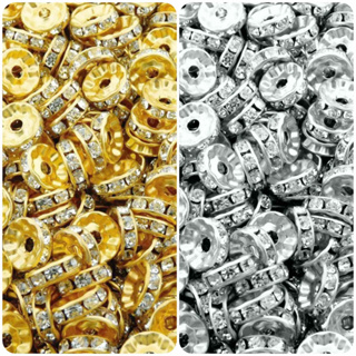 Pct c/ 50 unid Rondelle Strass 8mm ou 10mm - Prata ou Dourado em Oferta na Shopee