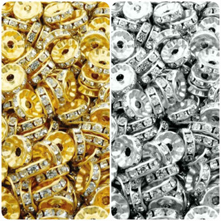 Pct c/ 50 unid Rondelle Strass 8mm ou 10mm - Prata ou Dourado em Oferta na Shopee