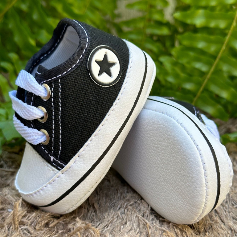 Tenis Sapatinho de Bebe Star para Recem Nascido - Tenis de Bebe Preto - Tenis Bebezinho