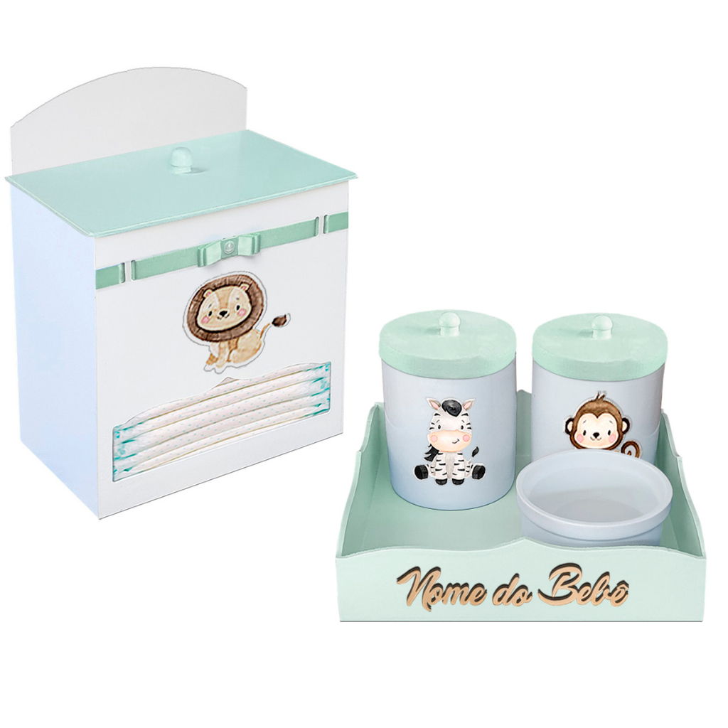 Porta Fralda Porcelana Safari Baby Verde e Branco