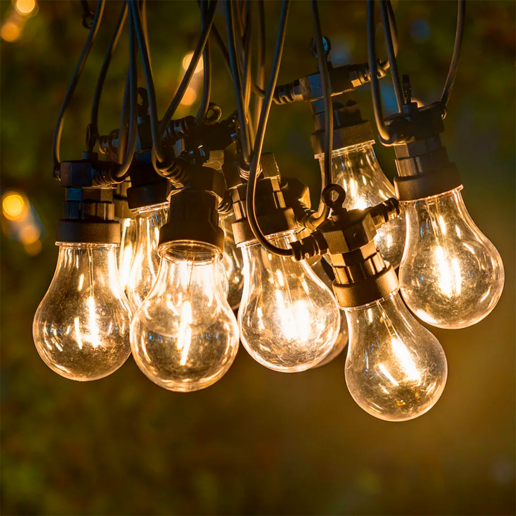 Varal Luzes 8m 10 lampadas RGB Solar Resistente a Agua Area Externa Decoração Casamento Fio de Luz Cordão Externo Jardim
