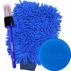 Pincel Interno + Luva de Microfibra para Lavar Carro + Aplicador de Espuma Passar Cera Vonixx