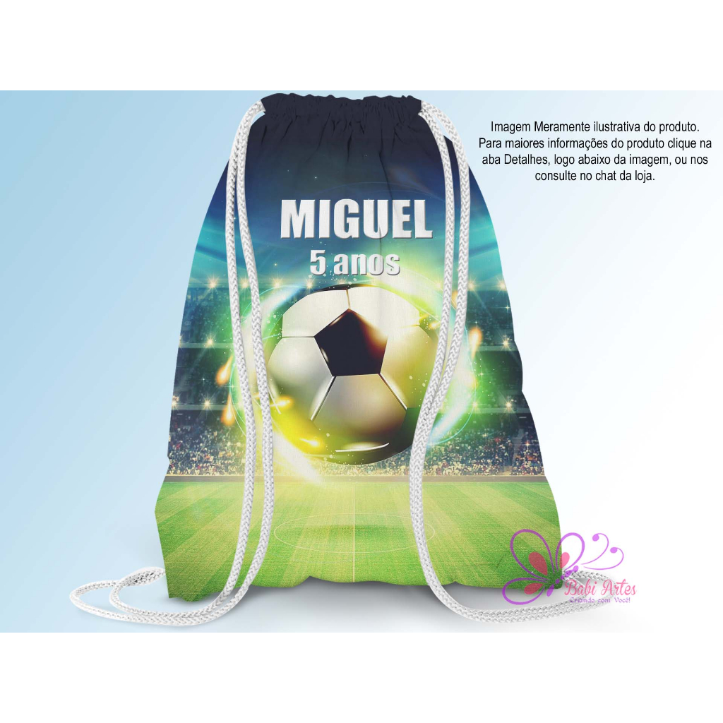 Mochilas Saco Personalizadas 25x35cm Futebol  Festa Aniversário Lembrancinha Saquinho Infantil