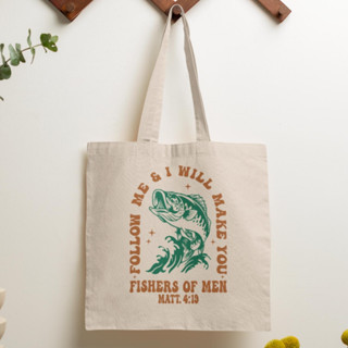 Bolsa Sacola Ecobag Gospel "Vos Farei Pescadores de Homens" Matheus 4:19 Com ou Sem Zíper 100% Algodão Cru