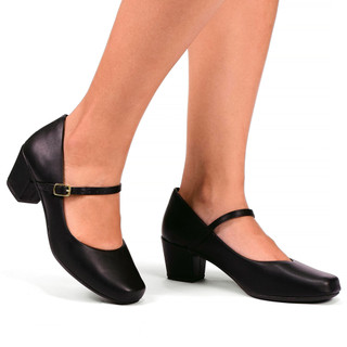 Sapato Scarpin Feminino Boneca Donatella Bico Quadrado Salto Alto Bloco Santorine Fivela
