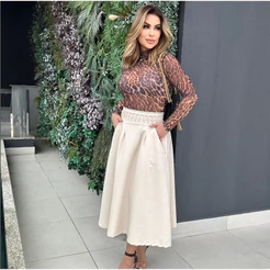 Saia Tecido de Alfaiataria Viscose Midi (média) Branco Off White bege claro creme lisa Godê social 3 marias evangélica