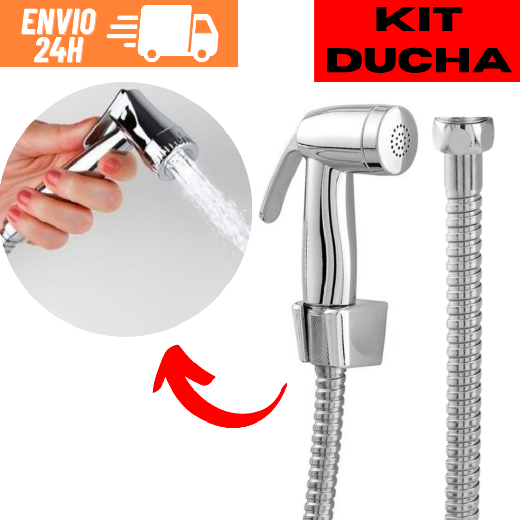 KIT Ducha Higiênica com Mangueira Flexível em Aço Inox 1M e Gatilho Ducha Chuveirinho Cromado ABS Kit De Ducha Para Banheiro