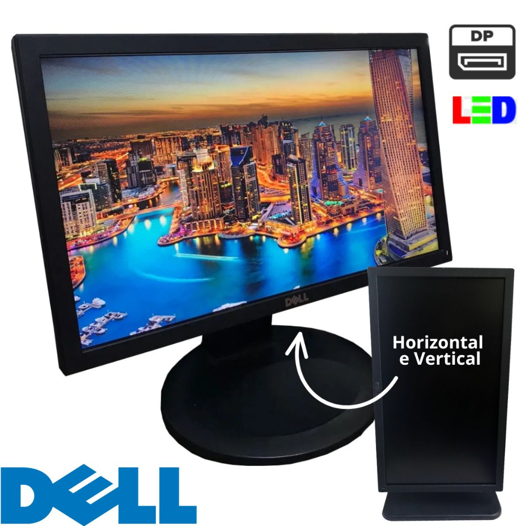 Monitor Dell LED 19 Polegadas Displayport Widescreen Horizontal e Vertical