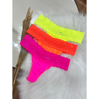Kit 3 Calcinhas Neon Ariel Com cós de Renda Fio Duplo de Poliamida