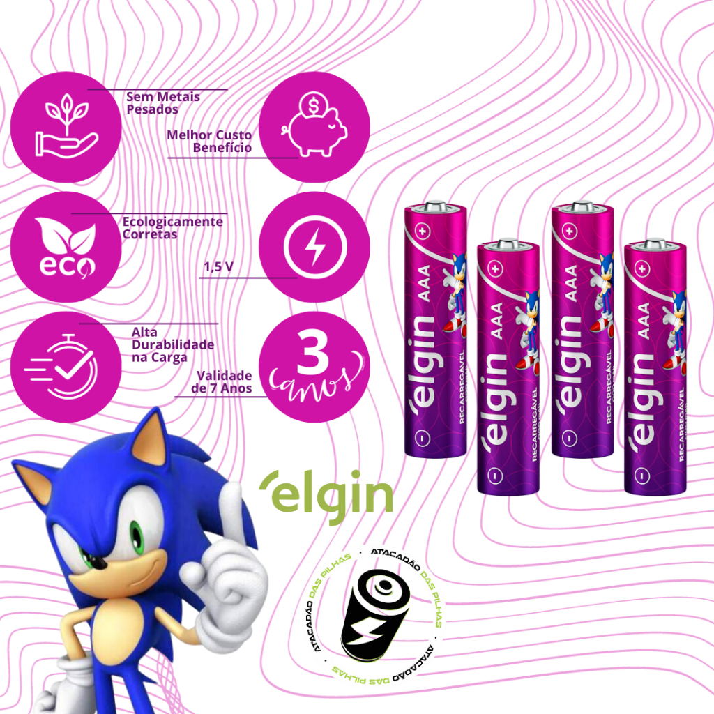 Carregador Pilha Aa/aaa Type-c+ 4 Pilhas Aaa 1000 Mah Elgin