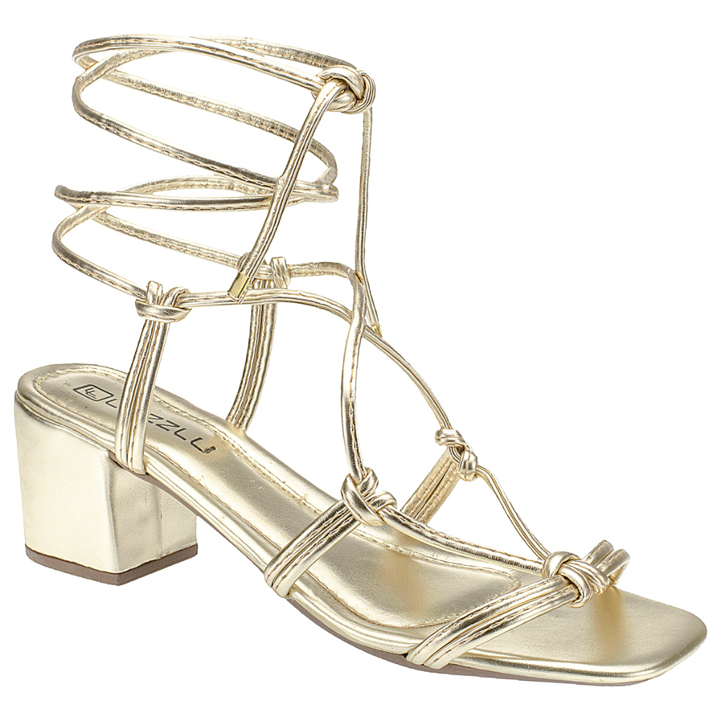 Sandália Feminina Salto Grosso Bloco Médio Amarração Lazzlu em Oferta na Shopee