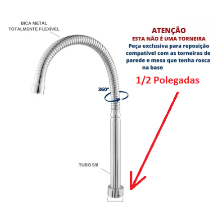 Tubo Gourmet Flexível *1/2* para Torneira de Cozinha para Reparo Mangueira Cano **SEM AREJADOR**  ***(MEDIDA DO TUBO 1/2)***