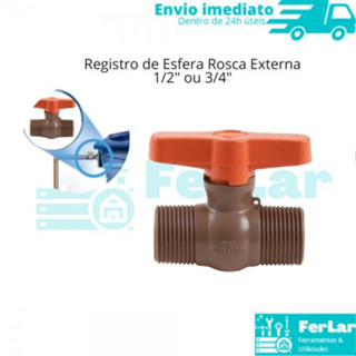 Registro De Esfera Rosca Externa, 1/2" e 3/4", Marrom, Para Instalações Hidráulicas De Água Fria em Oferta na Shopee