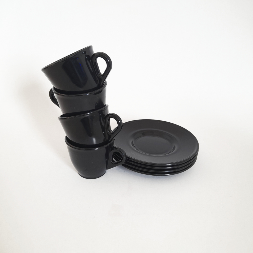 Conjunto 6 Xícara Café Chá Acrílico 50 ml com 6 Pires Preto Acrílico