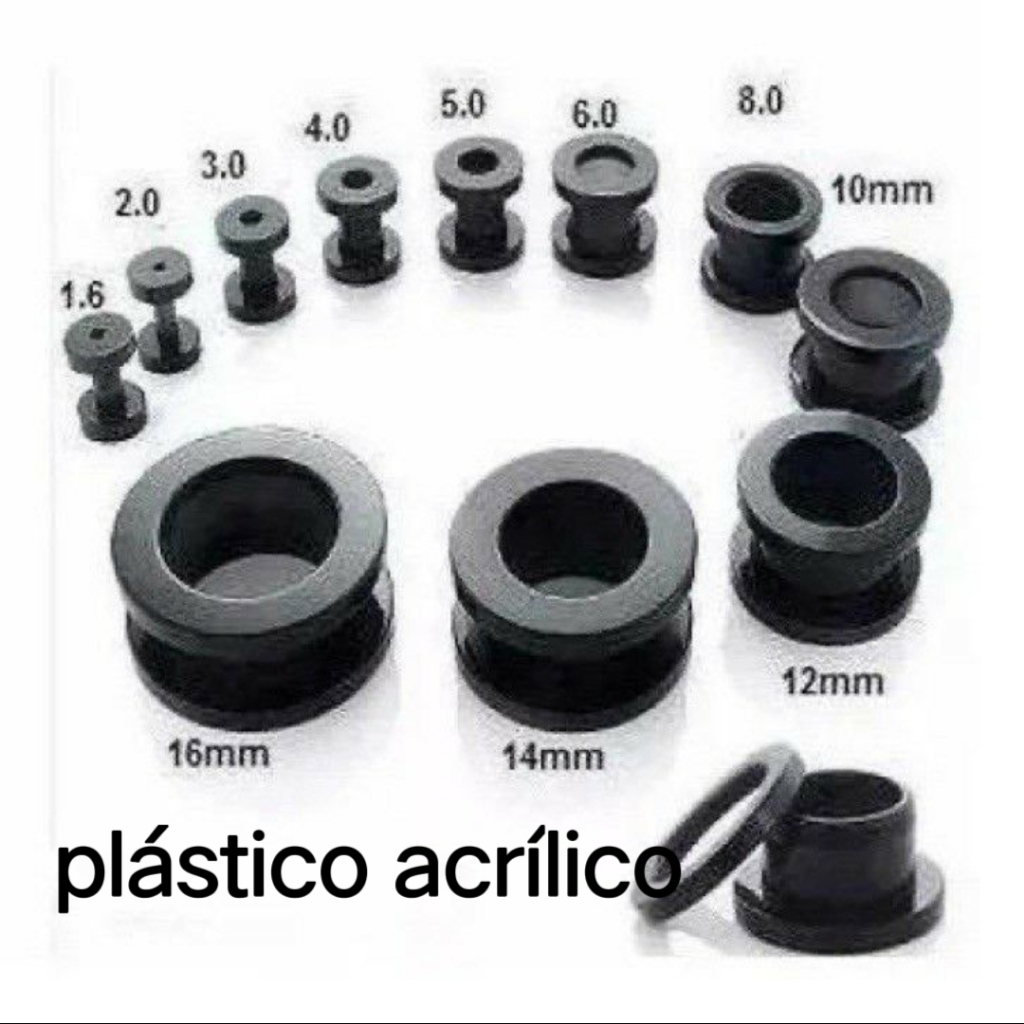 2 Alargador preto plástico acrílico 1 ao 24mm piercing brinco expansor em Oferta na Shopee