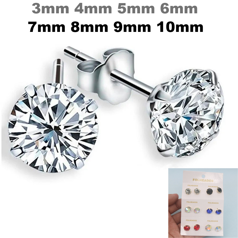 Não Escurece Brinco De Pedra Zircônia Strass Ponto de luz brilhante Em Aço Inox Prata Prateado em Oferta na Shopee