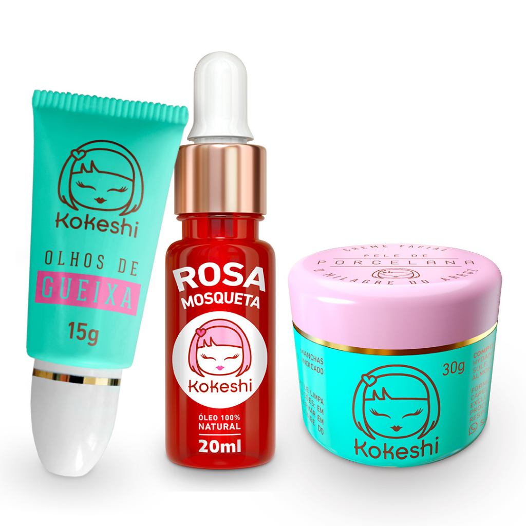 Kit Renovadores Pele Porcelana Óleo de Rosa Mosqueta Kokeshi