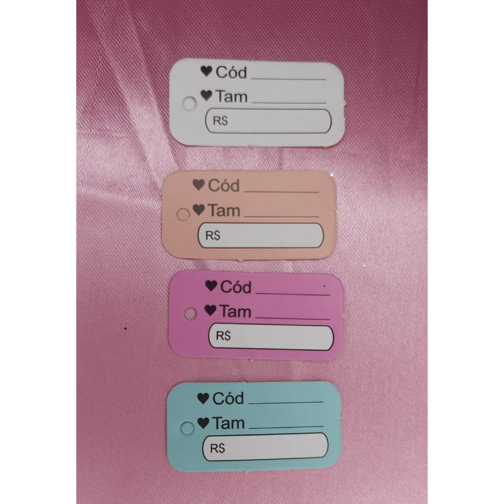 Mini tag com espaço para valor código e tamanho feito em papel de alta gramatura 50 UNIDADES