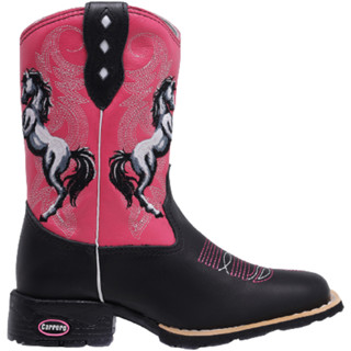 Bota Texana Feminina Infantil Bordada Cavalo Rosa Com Zíper na Lateral