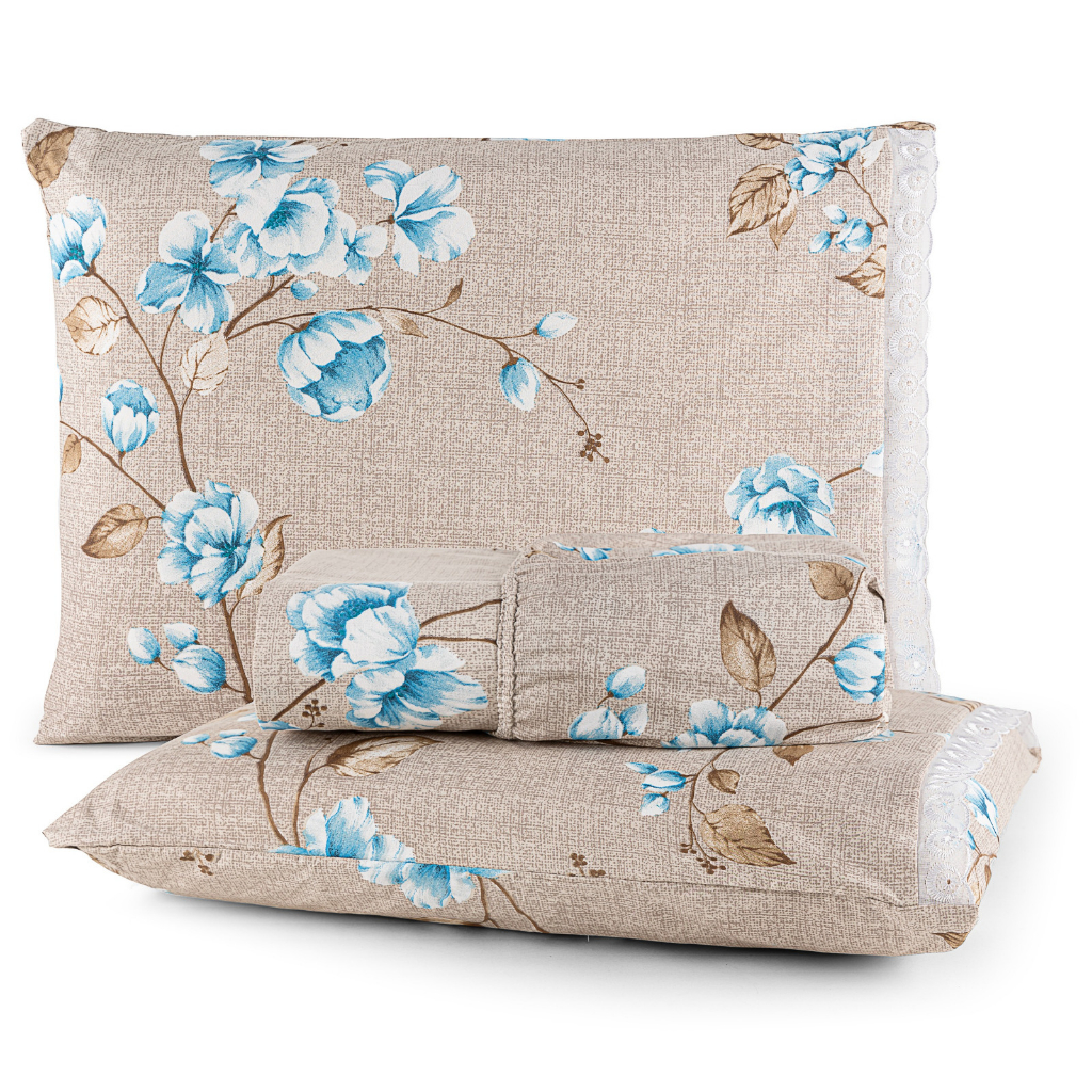 Jogo De Cama Lençol Casal 3 Peças 200 Fios Com Elástico Padrão Cama Box Com Lese em Oferta na Shopee