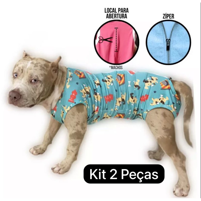 kit 2 Peças Roupa Pós Cirúrgica Cachorro Cães Com Proteção UV