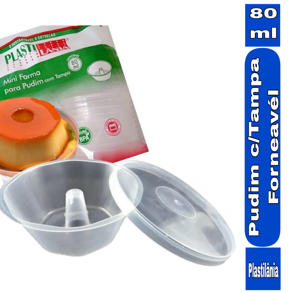 Forma Mini Pudim 80ml C/tampa c/20un. Forneável