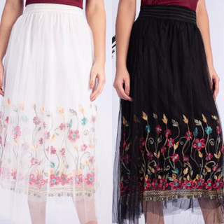 Saia feminina Sport ou Social com tule florzinhas bordadas cintura elástico estilo Princesa Moda 2022