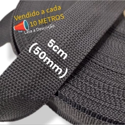 Cadarço Alça Fita CA 50mm (5cm) Preto com 10 METROS, Alça para Bolsa 50mm de Nylon cor Preto, Alça para Mochila