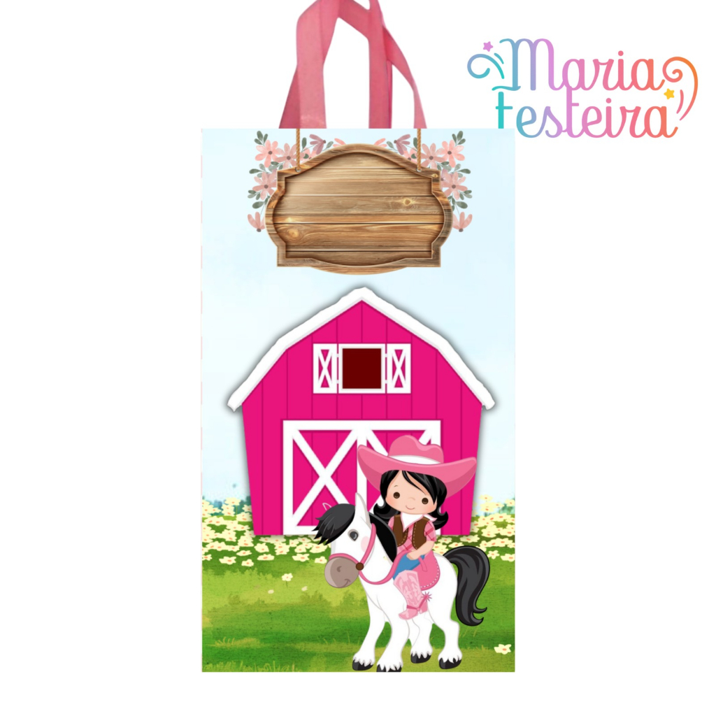 15 Sacolinhas Personalizadas Tema Fazendinha Rosa Tamanho 16x5x10