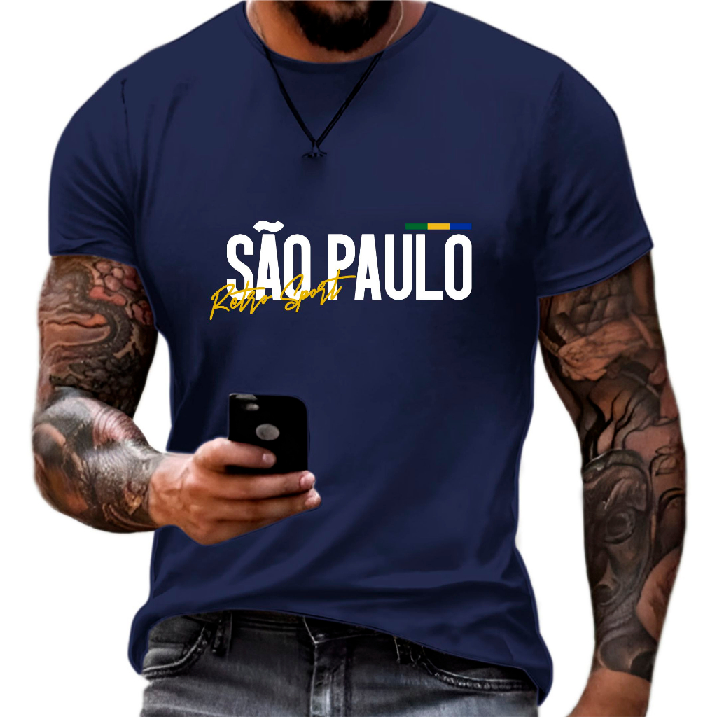 Camiseta São Paulo Retro Sports Academia Shopping Lazer Gola Redonda - Envio Imediato