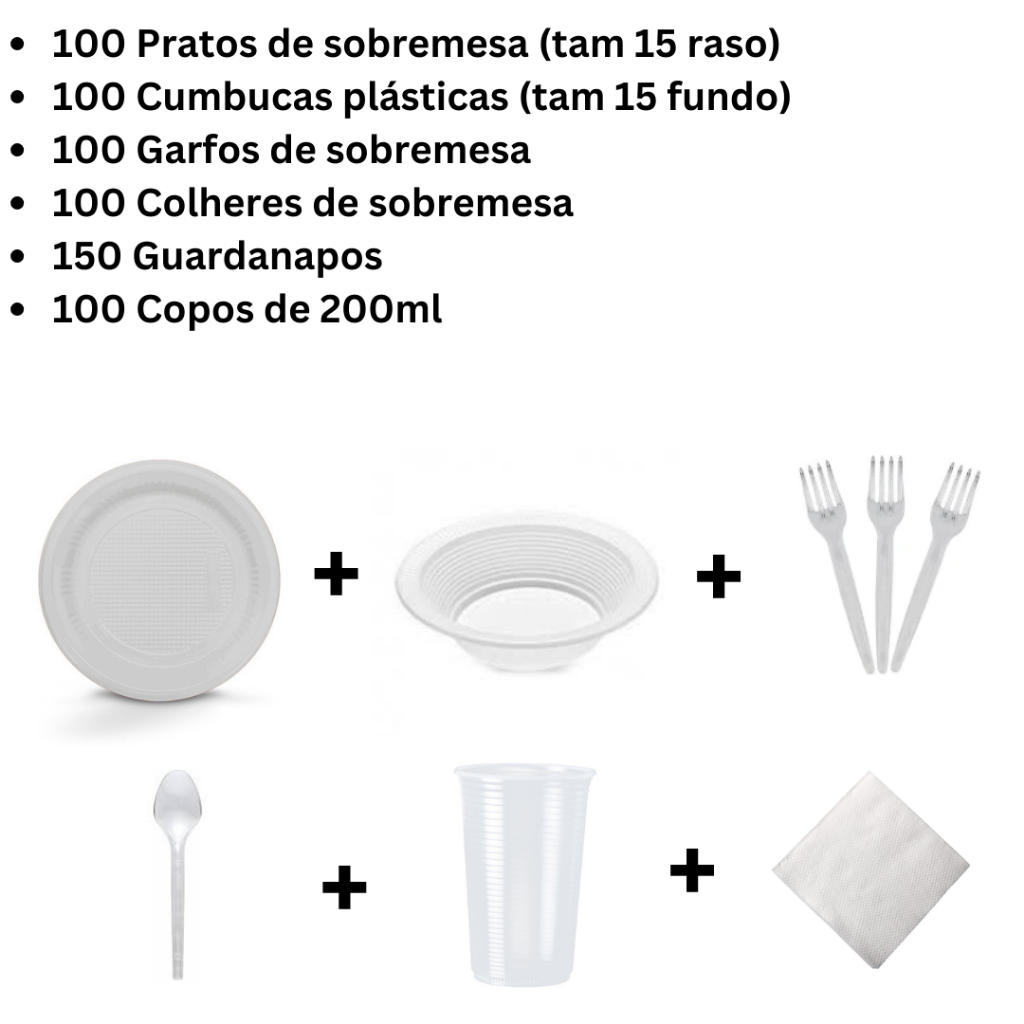 Kit Descartáveis para Festa 650 Peças - Copos, Talheres, Pratos, Guardanapos, Cumbucas