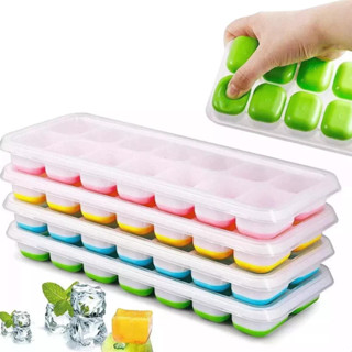 Forma de Gelo Silicone Tampa Rígida Flexível Fundo 14 Cubos Forminha Retangular Multiuso Lavável Promoção