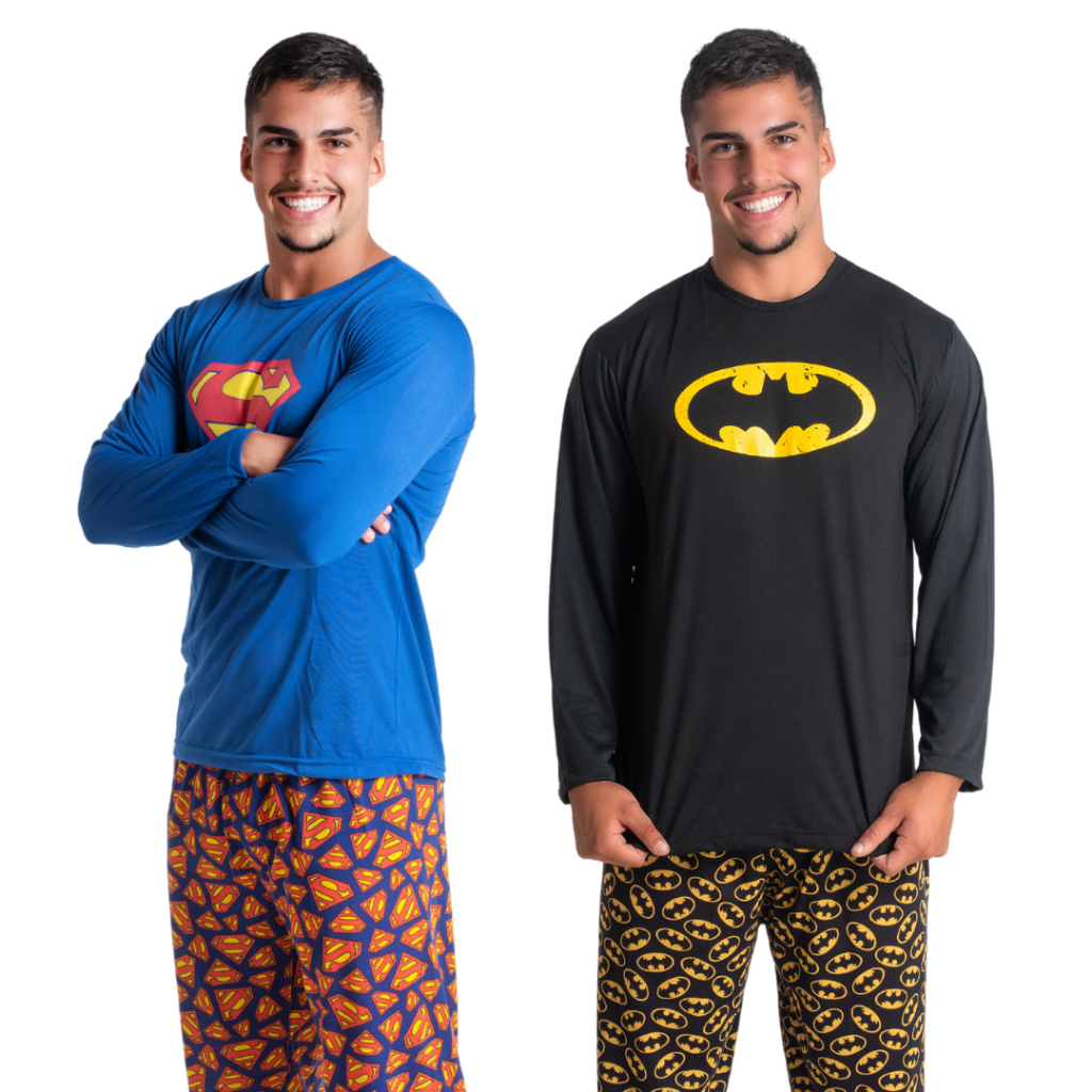 Kit 2 Pijama Masculino Estampa Super Herói Adulto Conjunto Longo 326