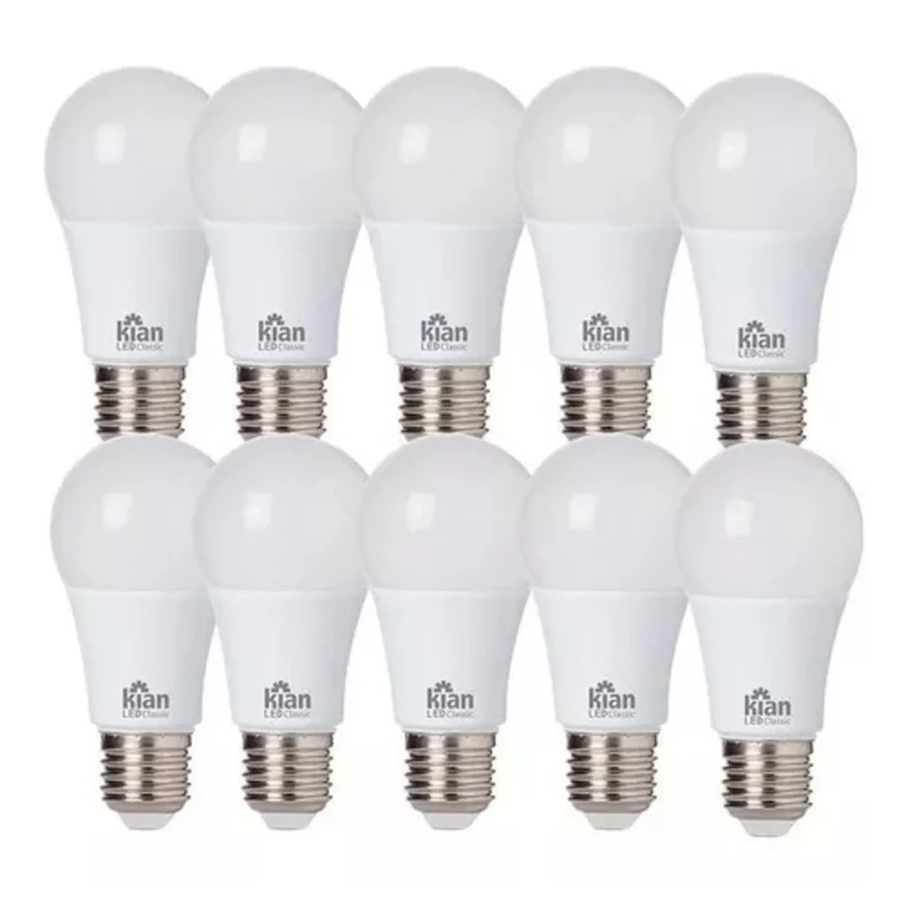 Kit com 10 unidades Lâmpada Led Bulbo Kian 9w Amarela 3000k Bivolt em Oferta na Shopee