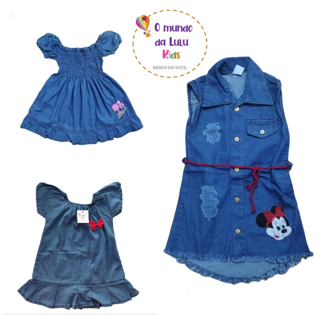 Vestido de jeans infantil ciganinha, chamise, estilo blogueira, moda verão