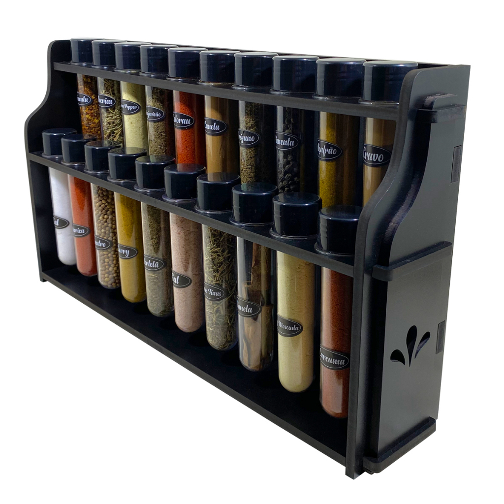 Porta temperos mesa ou parede kit suporte condimentos com potes + ETIQUETAS em Oferta na Shopee