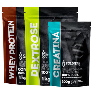 Kit: Whey Protein Concentrado 1kg + Creatina 500g Monohidratada + Dextrose 1kg - 100% Importado - Soldiers Nutrition