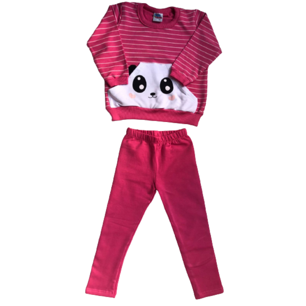 Conjunto Estampado Blusão Manga Longa E Legging Panda Bebê Menina Kiko E Kika Feminino Infantil Ref 09229