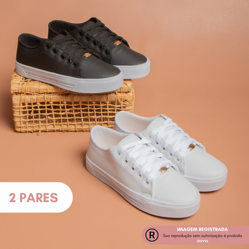 Kit 2 Pares Tenis Feminino Casual Donna Original Confortavel