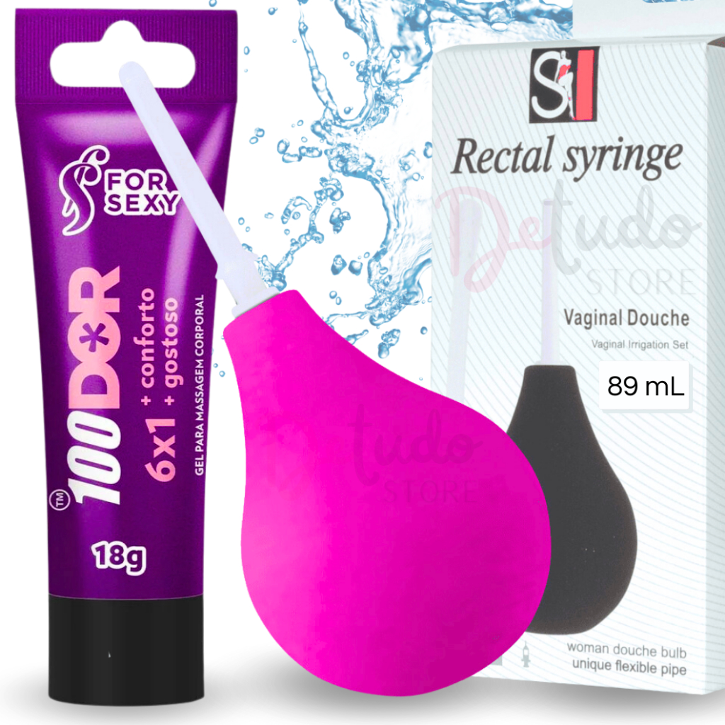 Kit Ducha higiênica anal vaginal em borracha para Xuca / Chuca + Lubrificante Anal Tira a Dor Anal 100dor 15 ml
