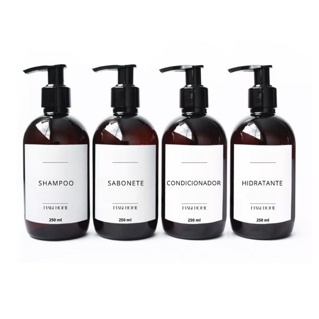 Frasco Dispenser 4 Peças Para Shampoo Saboneteira Condicionador e Hidratante - Frasco Âmbar 250ml Et Br