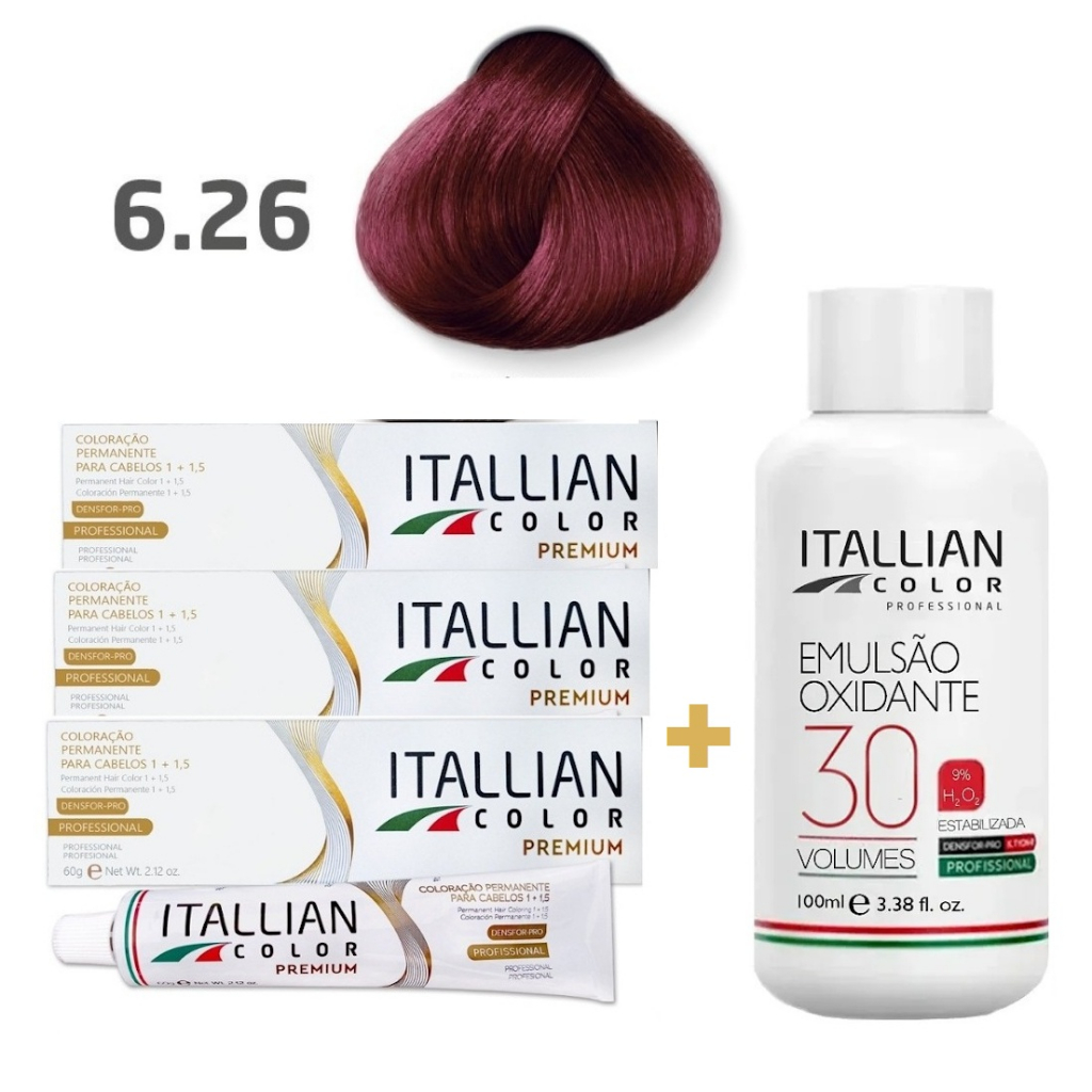 Kit Coloração Itallian Color  6.26 Violeta vermelho Marsala Plus 3 Tintura + Ox100ml (A Escolha)