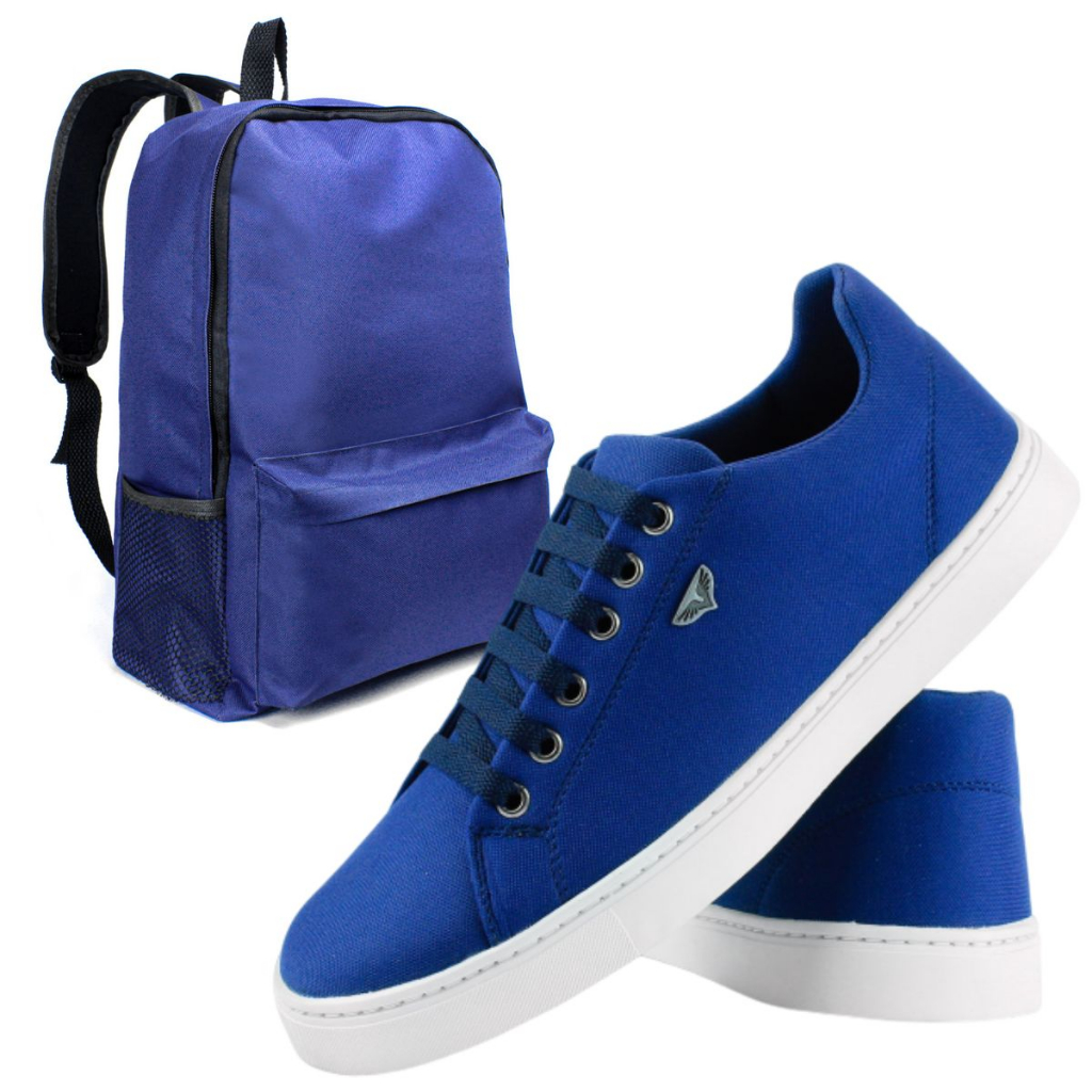 Kit Sapatênis Tênis Casual Esporte e Mochila Sport Azul Conforto Dhshoes Promoção